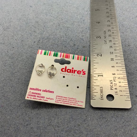 Claire's Rhinestone Pierced Earrings Heart Hoop Silver Sensitive Solutions - Picture 4 of 4